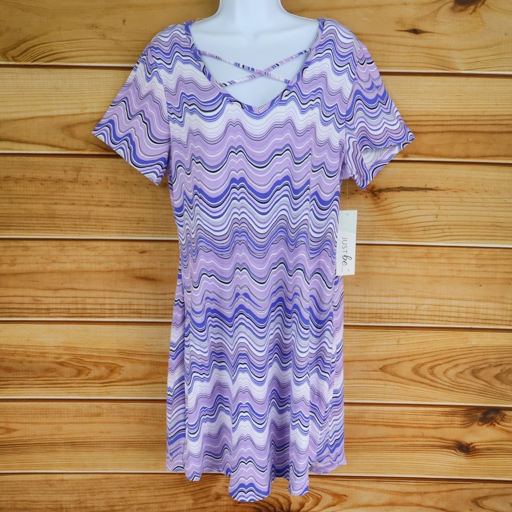 Just Be Short Dress Womens Size 1X Purple Geometric Polyester Blend NWT